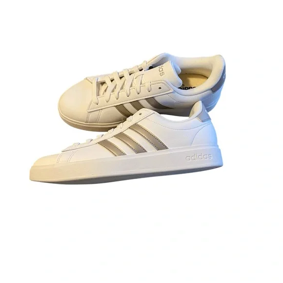 Adidas Court Shoes 2.0 Cloud Foam White Leather Platinum Stripe Comfort Sneakers - Picture 8 of 16